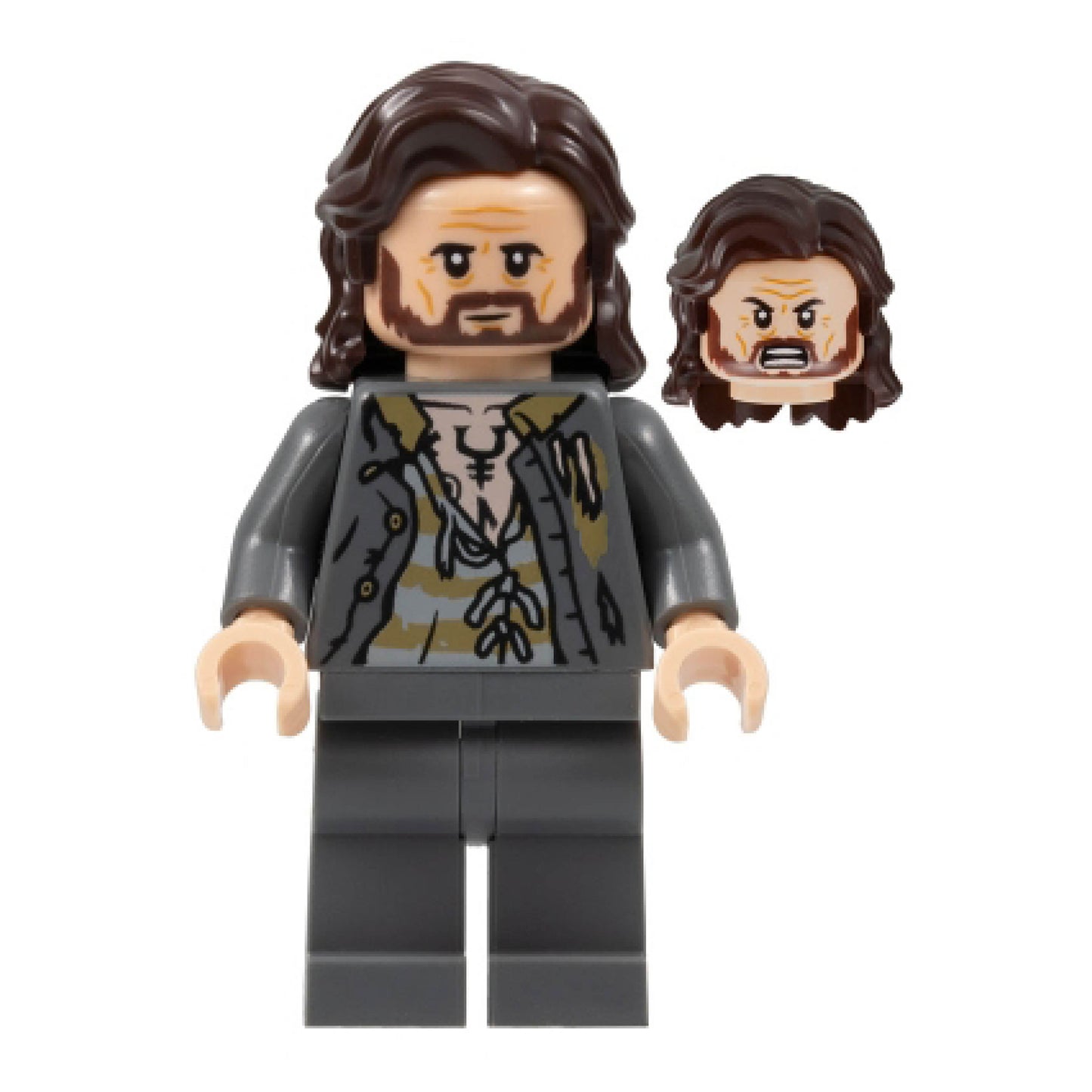 Sirius Black - Dark Brown Hair, Dark Bluish Gray Jacket over Tattered Striped Shirt, Plain Legs LEGO Minifigure Collectible Harry Potter – Wizarding World Figure – Gift for LEGO Fans