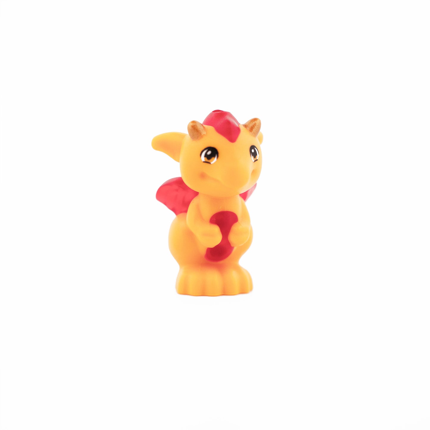 Bright Light Orange Dragon, Elves, Baby with Molded Trans-Red Stomach, Spines, and Wings and Printed Gold Horns Pattern (Spark)