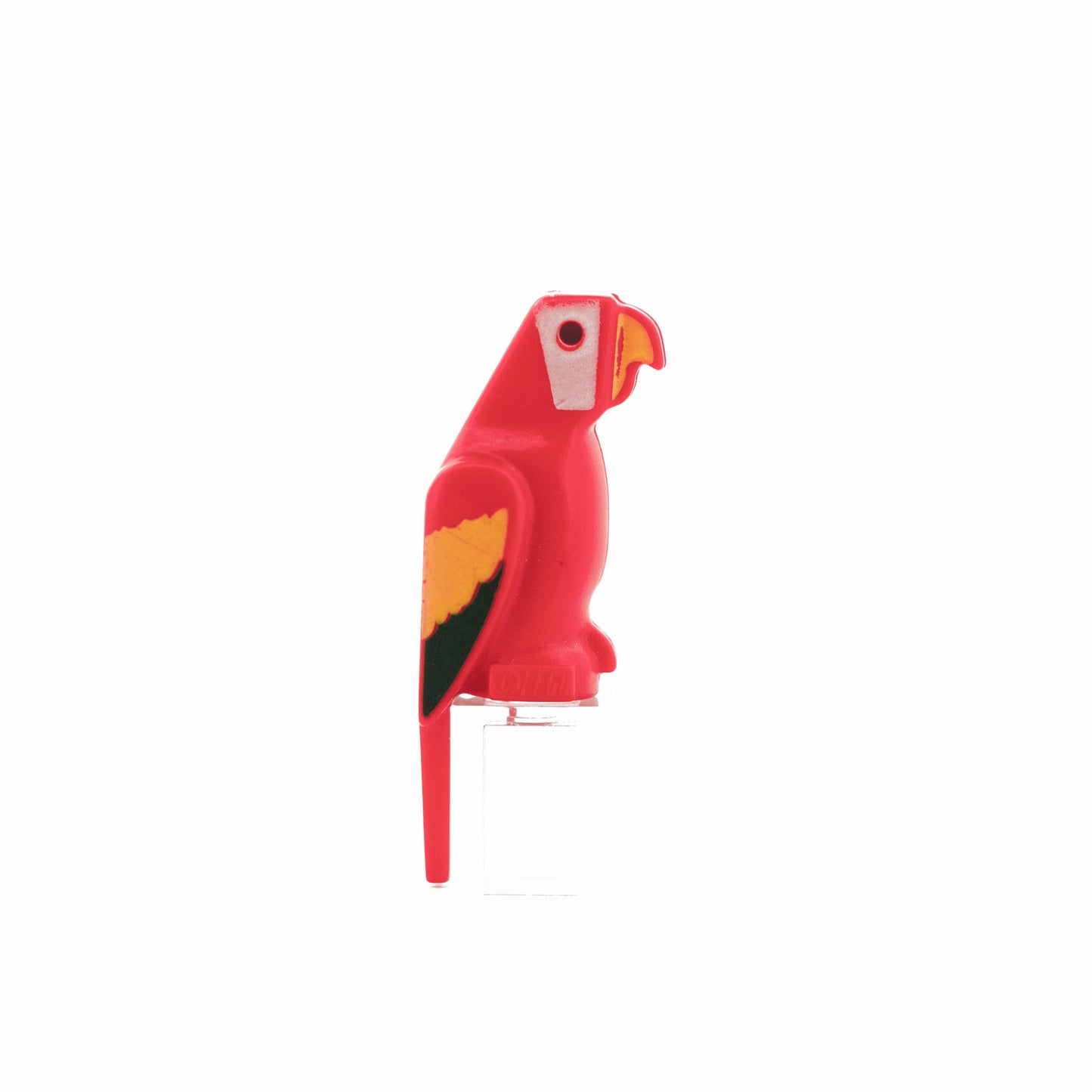 Red Bird, Parrot with Small Beak with Green and Yellow Feathers, White Face and Yellow Beak Pattern