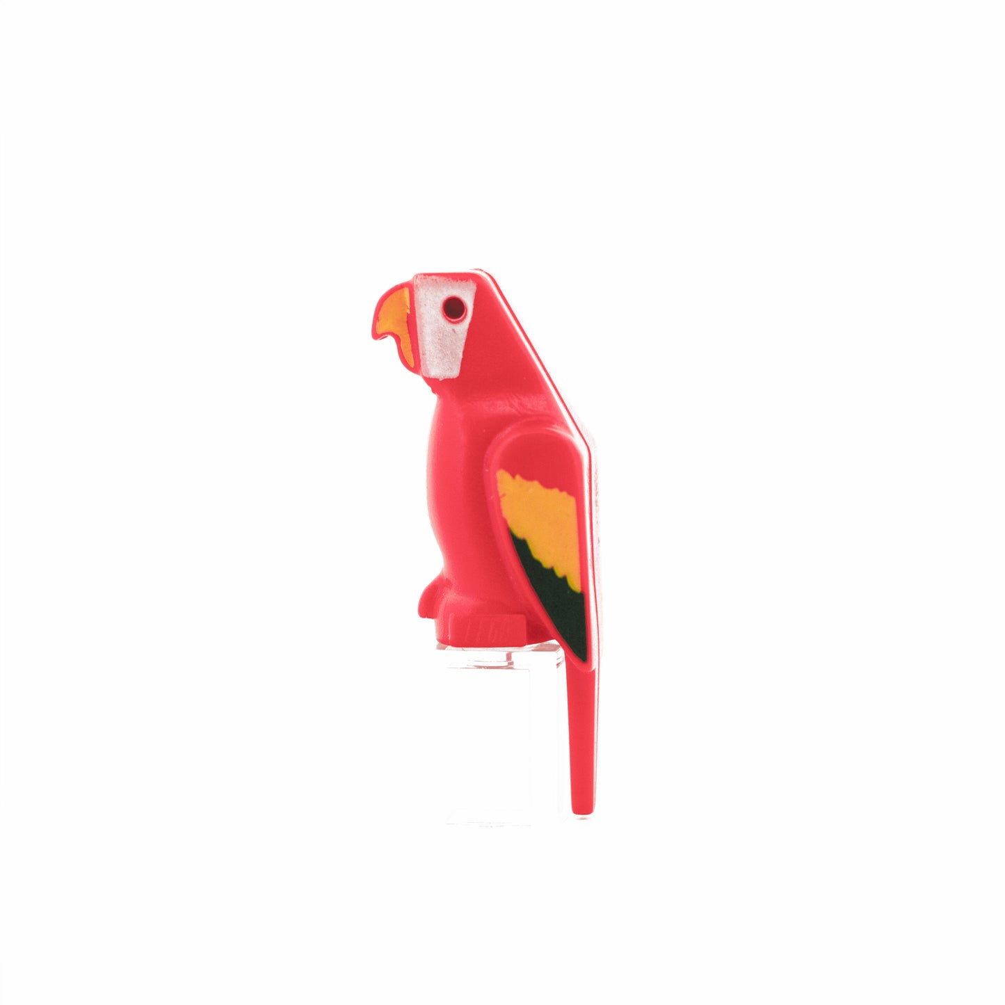 Red Bird, Parrot with Small Beak with Green and Yellow Feathers, White Face and Yellow Beak Pattern