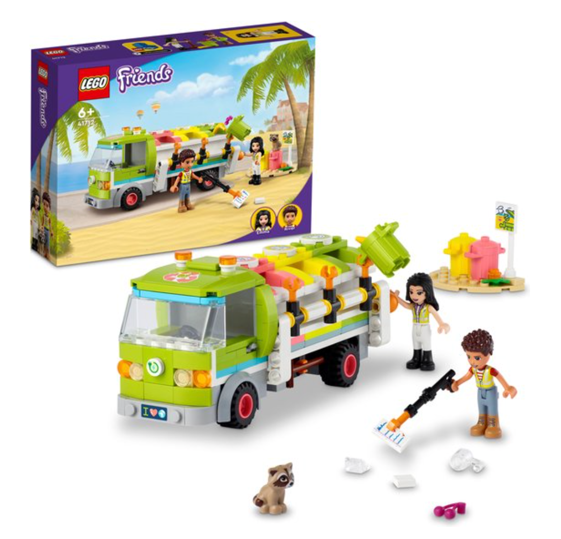 LEGO 41712 Friends Recycle vrachtwagen Set met Vuilniswagen, Afvalcontainers en Minipoppetjes, Educatief Speelgoed voor Kinderen vanaf 6 Jaar