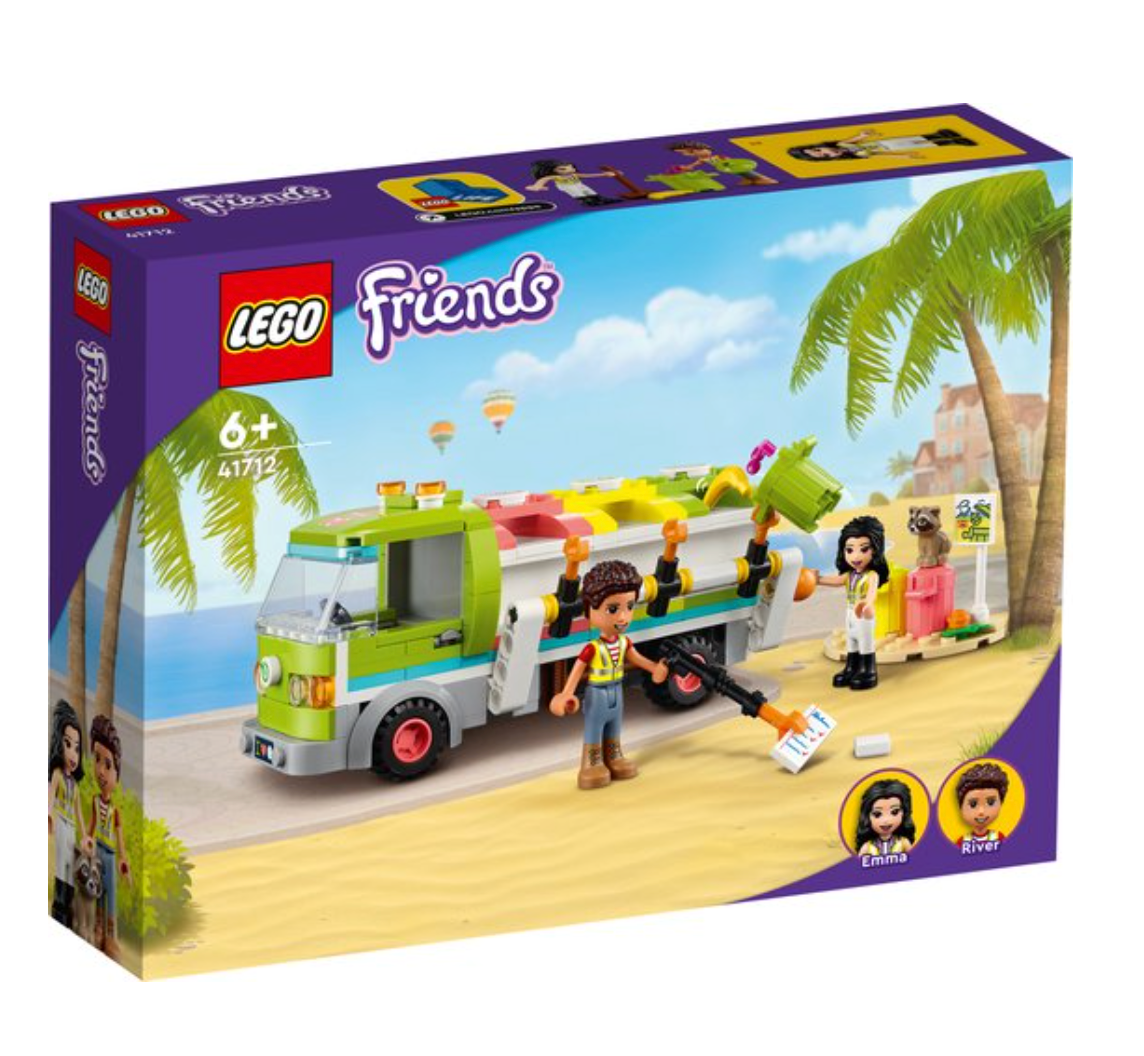 LEGO 41712 Friends Recycle vrachtwagen Set met Vuilniswagen, Afvalcontainers en Minipoppetjes, Educatief Speelgoed voor Kinderen vanaf 6 Jaar