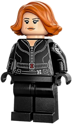 Minifig sh0851 - Black Widow - Black Jumpsuit, Dark Orange Short Hair, Plain Legs, Printed Arms