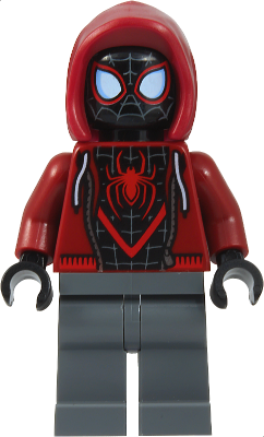 Minifig sh0943 - Spider-Man (Miles Morales) - Dark Red Hood, Dark Bluish Gray Legs