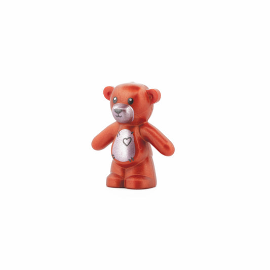Reddish Copper Teddy Bear with Black Eyes, Metallic Pink Muzzle and Stomach, Black Stitches and Heart Pattern
