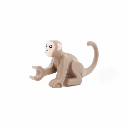Dark Tan Monkey with Molded Light Nougat Face and Ears and Printed Black Eyes, Nostrils, and Mouth Pattern