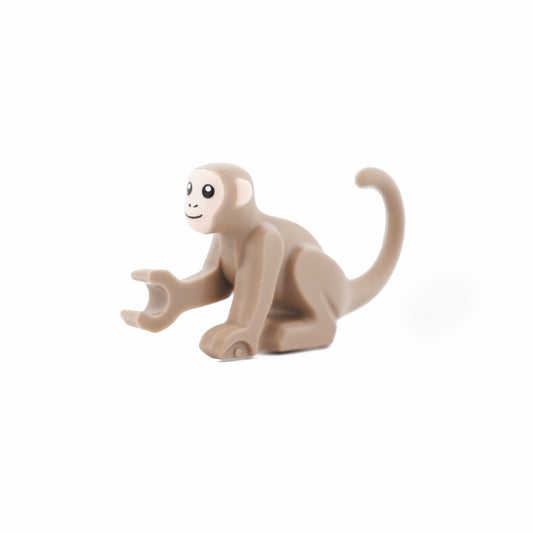 Dark Tan Monkey with Molded Light Nougat Face and Ears and Printed Black Eyes, Nostrils, and Mouth Pattern