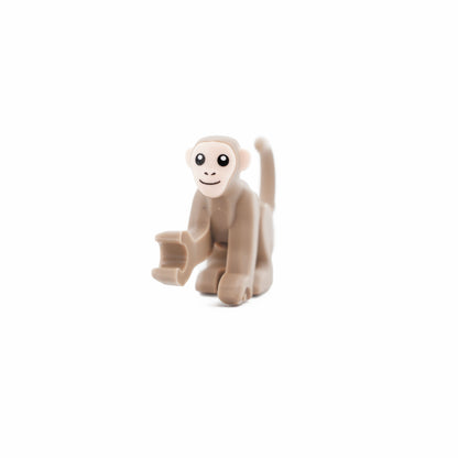 Dark Tan Monkey with Molded Light Nougat Face and Ears and Printed Black Eyes, Nostrils, and Mouth Pattern