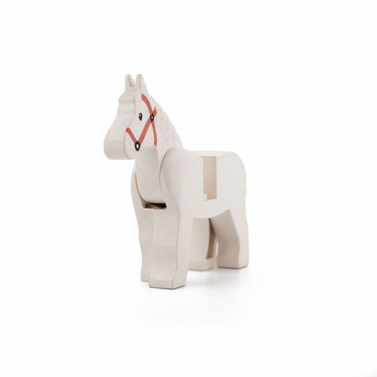 White Horse with Black Eyes, White Pupils and Dark Orange Bridle Pattern (Used)