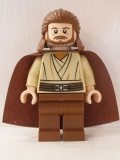 Minifig sw0322 - Qui-Gon Jinn - Light Nougat Head, Reddish Brown Legs and Cape