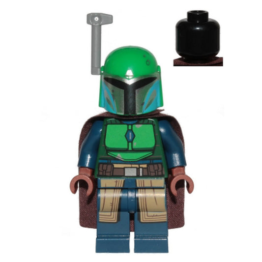 Mandalorian Tribe Warrior - Female, Dark Brown Cape, Green Helmet with Antenna / Rangefinder